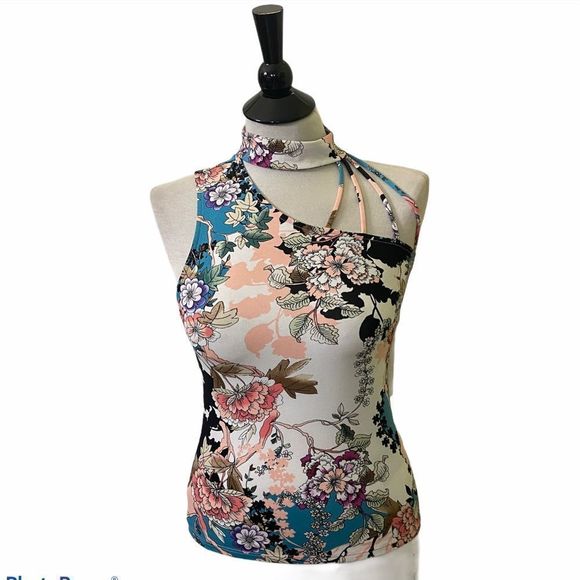 Guess Multicolor One Shoulder Floral Cutout‎ Mick Top Blouse - Picture 1 of 3